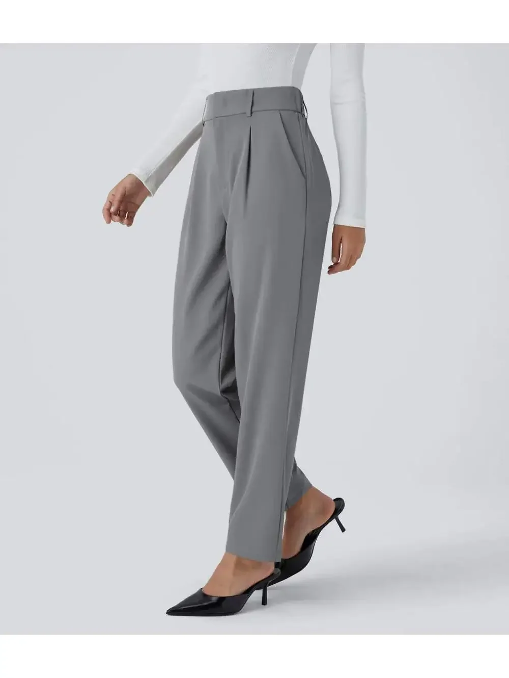Halara Flex High Waisted Pocket Solid Work Tapered Pants Gray Size Medium